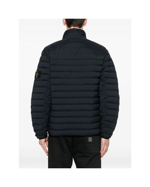 Stone Island Jassen ,Blauw ,Leer Gewatteerd Donsjack Met Logo in het Black voor heren