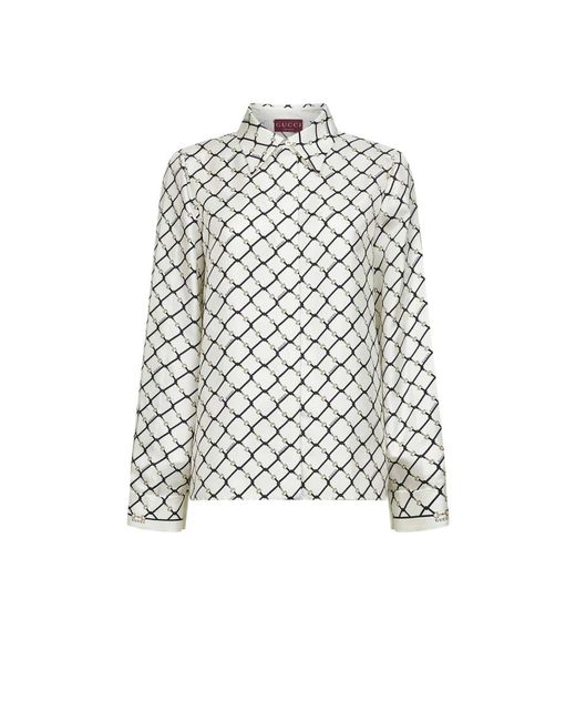 Gucci Overhemden ,Veelkleurig ,Geprint Zijden Overhemd in het White