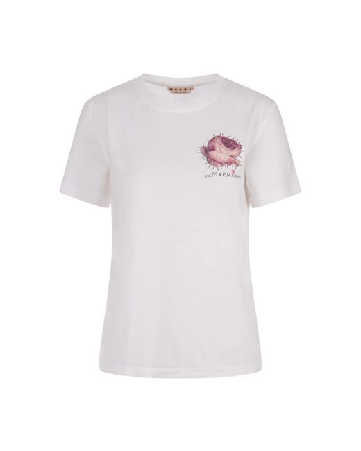 Camiseta blanca con aplicación floral Marni de color White