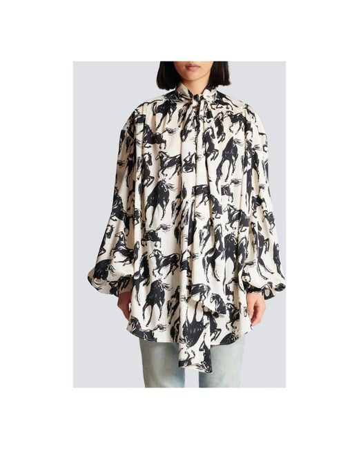 Balmain Overhemden ,Veelkleurig ,Zijden Overhemd Met Strik in het Black