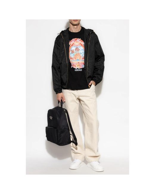 Versace Tops ,Zwart ,Katoen T-Shirt Met Kleurrijke Print in het Black voor heren