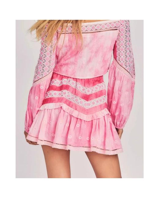 LoveShackFancy Rokken ,Roze ,Katoen Ruffle Mini Rok Felice in het Pink
