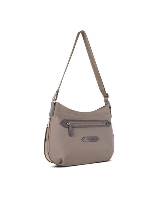 Lancaster Gray Umhängetasche mit taschen und lederrand