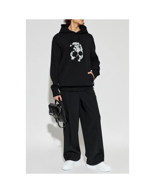 McQueen Hoodies & Sweatvesten ,Zwart ,Katoen Sweatshirt Met Een Opvallend Schedelmotief in het Blue voor heren