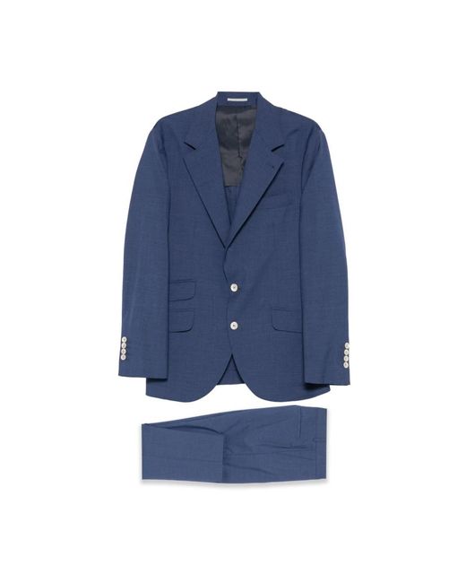 Brunello Cucinelli Blue Single Breasted Suits for men