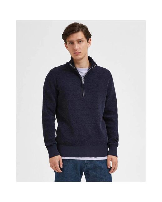SELECTED Truien & Vesten ,Blauw ,Rodney High Neck Half Zip Pullover in het Blue voor heren
