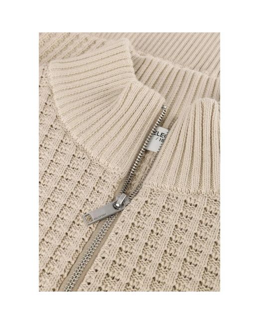 SELECTED Truien & Vesten ,Slhtom Ls Knit Structure Half Zip in het Natural voor heren