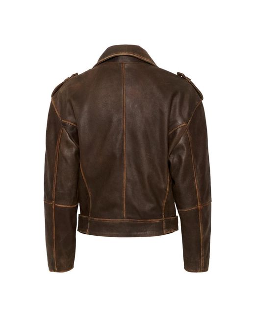 My Essential Wardrobe Jassen ,Bruin ,Leer Bruine Retro Wash Leren Bikerjas in het Brown