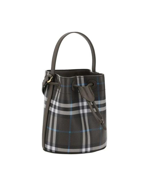 Burberry Black Stilvolle Check Bucket Bag Mit Kordelzugverschluss