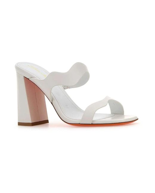 Santoni White Weiße Leder-Mules Mit 8,5 Cm Absatz