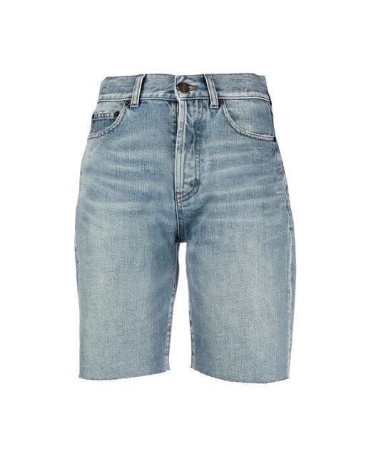 Saint Laurent Blue Hellblaue high-waist denim shorts