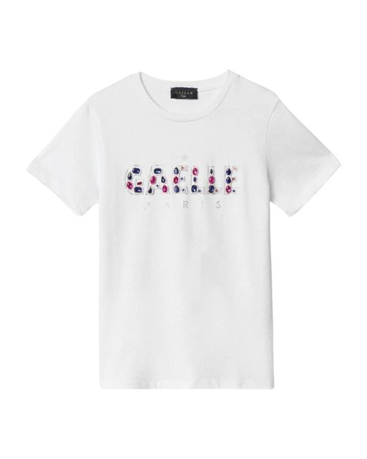 Camiseta mujer con logo piedras Gaelle Paris de color White
