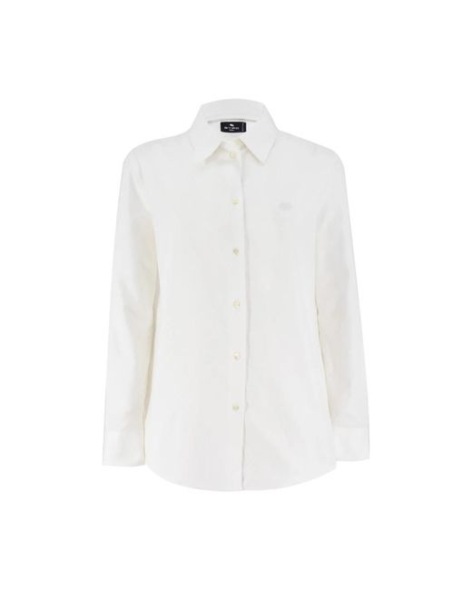 Etro Overhemden ,Wit ,Katoen Oxford Overhemd Met Logo Borduursel in het White