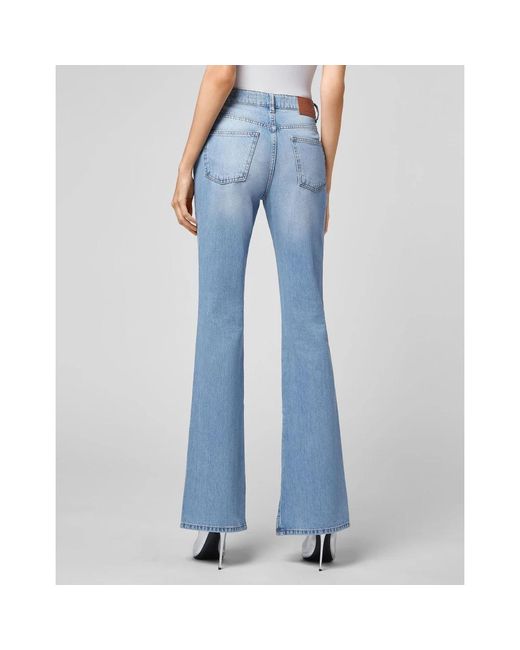 Philipp Plein Denim Broek Flare Fit Iconic Plein in het Blue