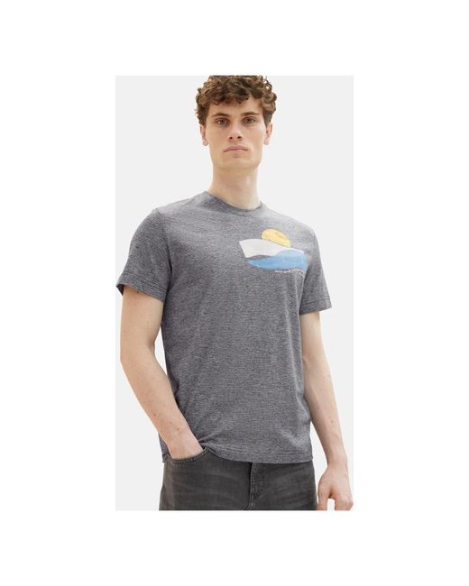 Tom Tailor Gestreiftes t-shirt mit rundhalsausschnitt und fotodruck in Gray für Herren