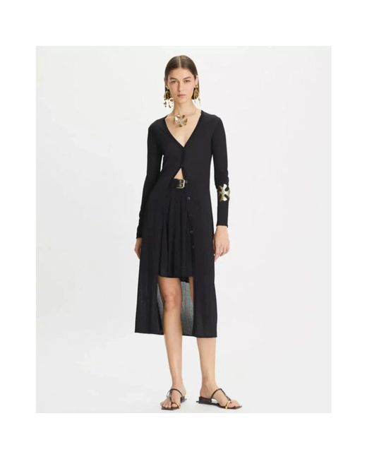 Tory Burch Black Schwarzer langer cardigan v-ausschnitt geknöpft