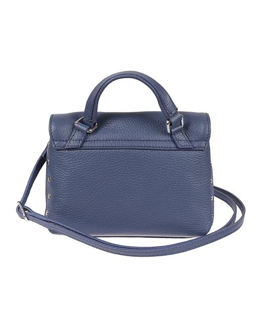 Zanellato Blue Schwarze Leder Umhängetasche Mit Twist-Lock-Verschluss