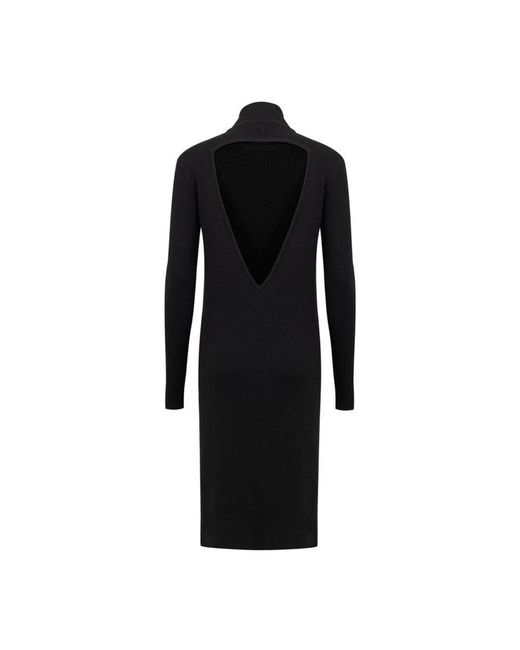 Bottega Veneta Zwarte Wol Midi Jurk in het Black