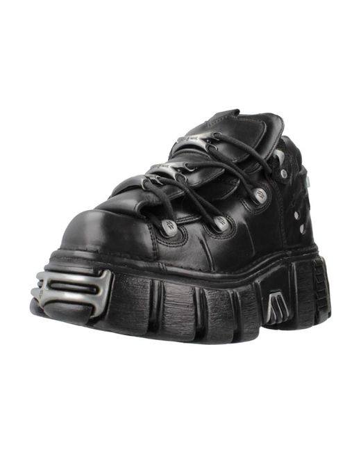 New Rock Black Lace-Up Boots