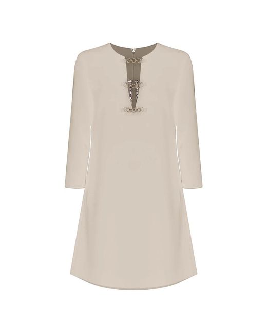 Kocca Kleedjes ,Elegante Jurk Met Halslijn En Mouwen in het Natural