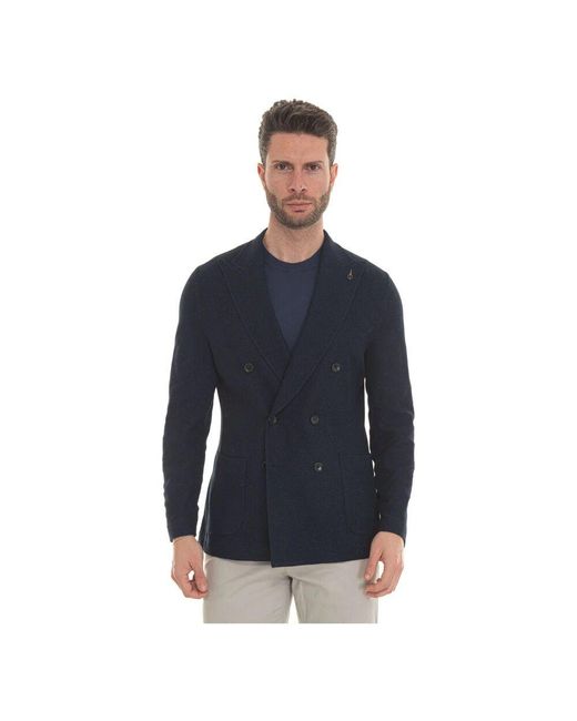Paoloni Doppelreihige textur baumwolljacke in Blue für Herren