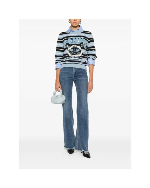 Ganni Blue Round-Neck Knitwear