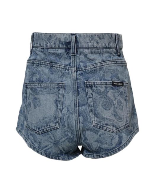 Dolce & Gabbana Blue Blumendruck High Waist Denim Shorts