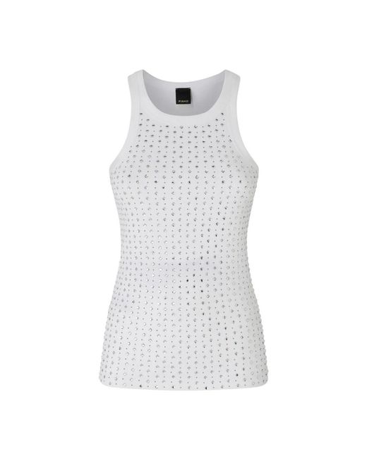 Camiseta Sin Mangas Con Strass Y Tachuelas Pinko de color White