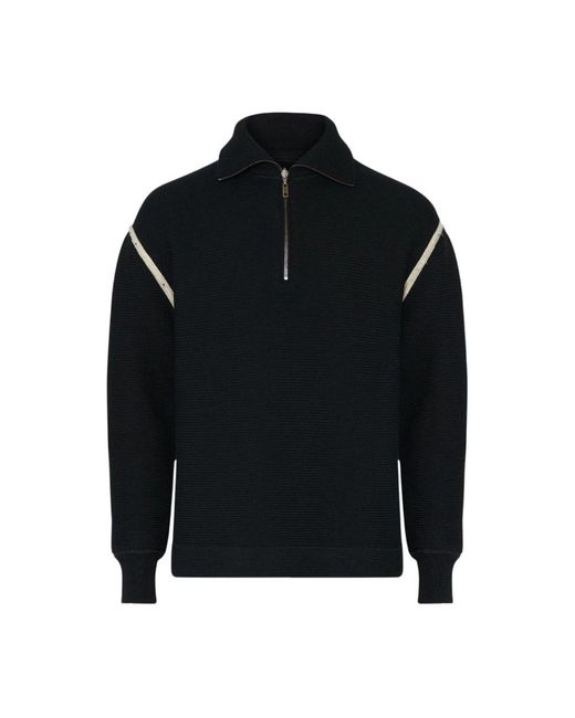 Maison Margiela Truien & Vesten ,Zwart ,Zwarte Geribbelde Gebreide Half Zip Trui in het Black voor heren