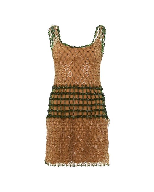 Alberta Ferretti Korte Jurk Met Steentjes in het Brown