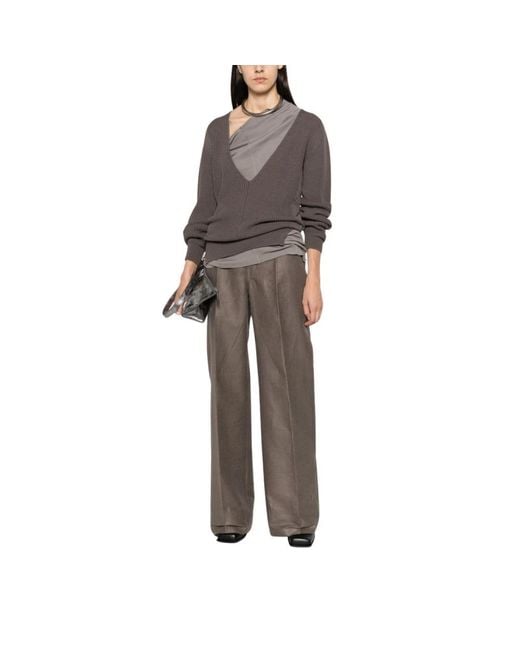 Rick Owens Gray V-Neck Knitwear