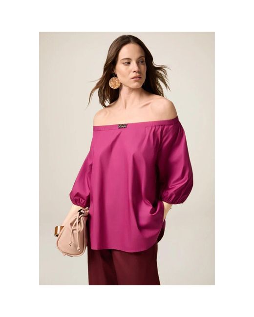 Oltre Purple Schulterfreie Bluse Aus Baumwolle