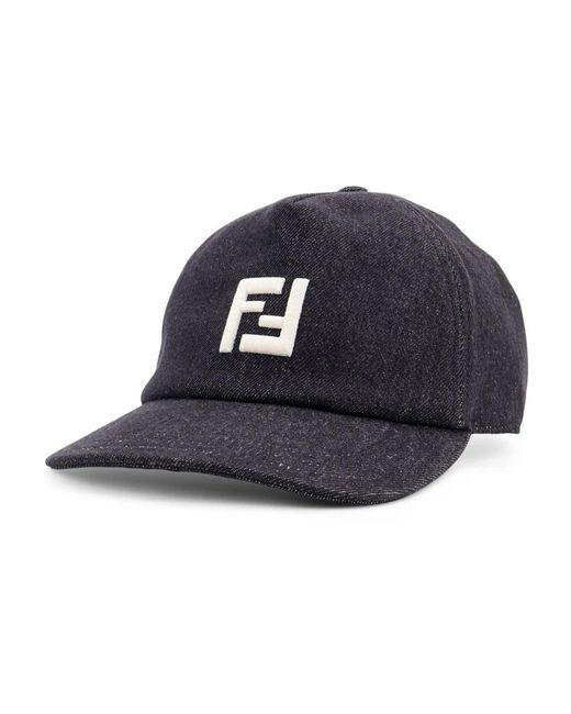 Fendi Accessoires ,Zwart ,Katoen Zwarte Logo Geborduurde Verstelbare Hoed in het Blue voor heren