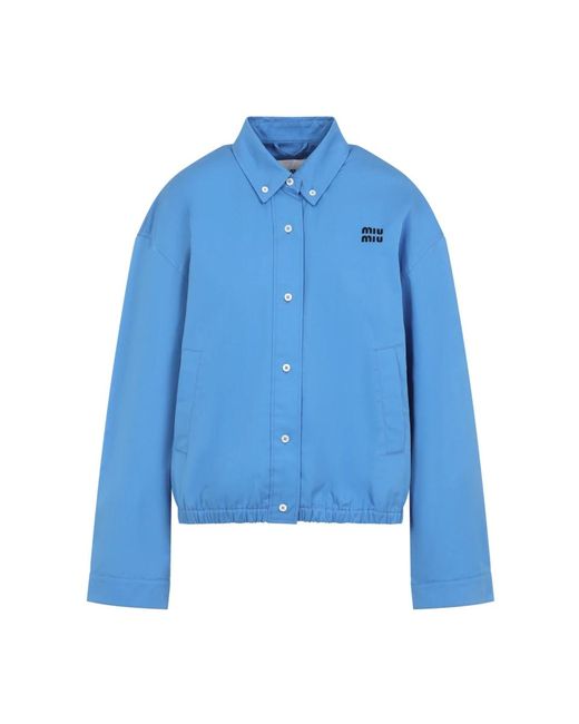 Miu Miu Blue Blaue Baumwolljacke Mit Besticktem Logo
