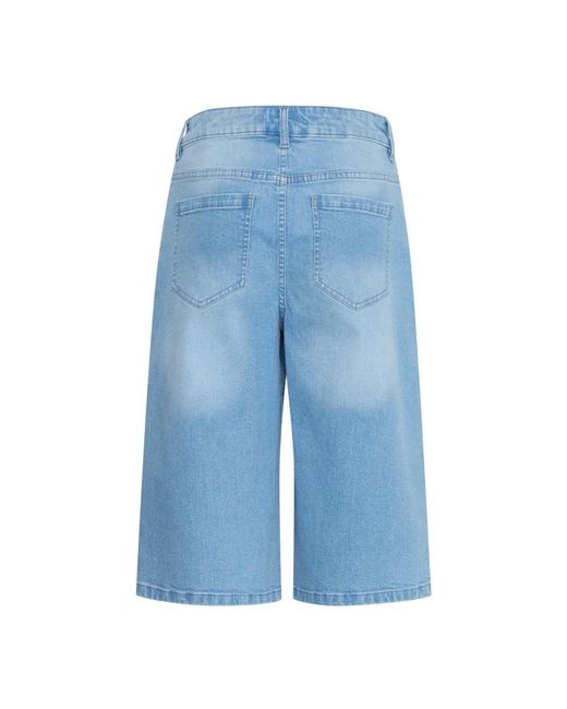 Ichi Korte Broeken ,Blauw ,Denim Lichtblauwe Gewassen Denim Shorts in het Blue
