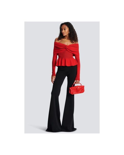Balmain Red Off-Shoulder-Top Aus Strick