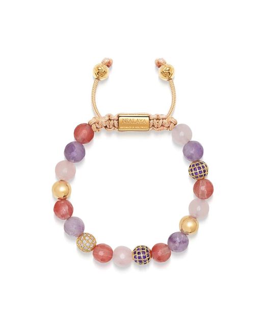 Nialaya Pink Beaded bracelet with rose quartz, amethyst, cherry quartz and gold