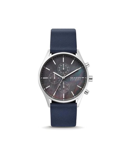 Skagen Blue Holst chronograph leder armbanduhr