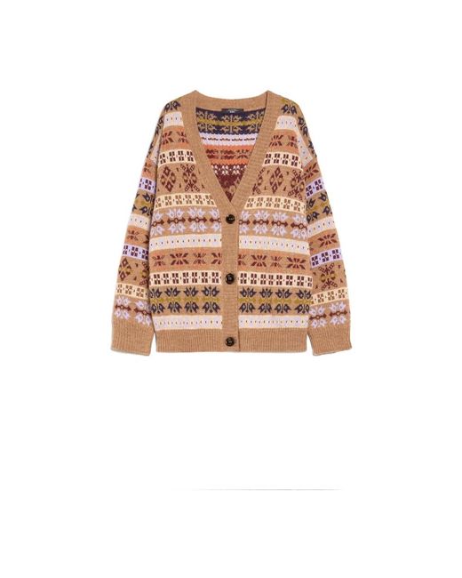 Max Mara Truien & Vesten ,Veelkleurig ,Wol Jacquard Cardigan Met Oversized Pasvorm in het Pink