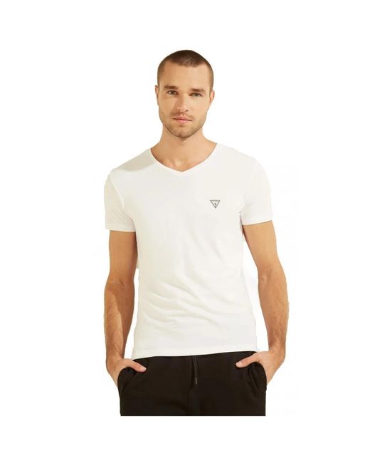 Guess Basic stretch t-shirt mit kleinem logo in White für Herren