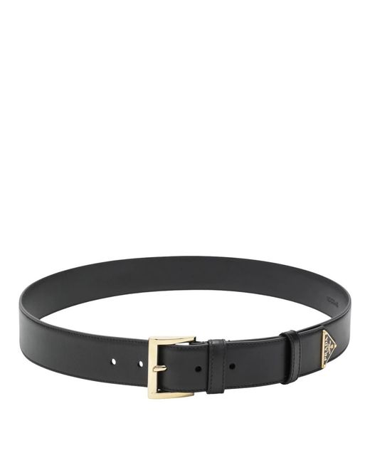 Prada Black Leather Belt With Triangle Logo