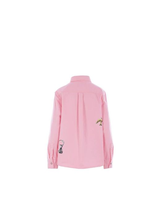 Marc Jacobs Pink Denimhemd mit grafischem druck und abnehmbarer brosche