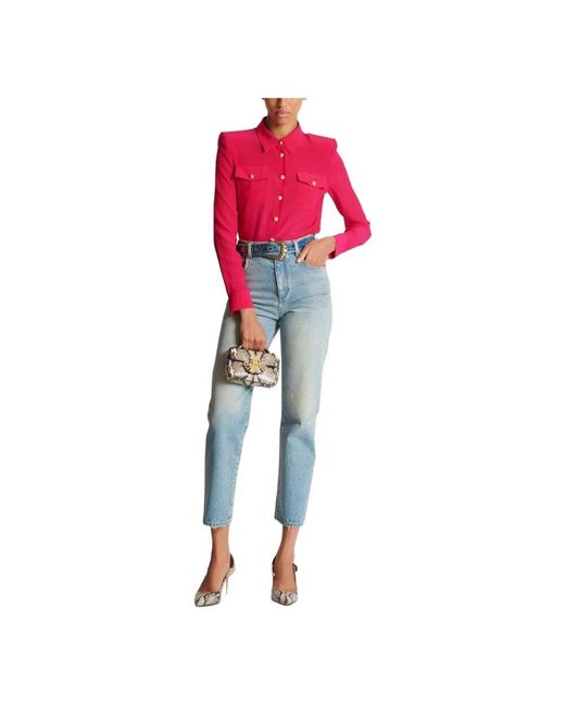 Camicia in crêpe con bottoni dorati di Balmain in Pink