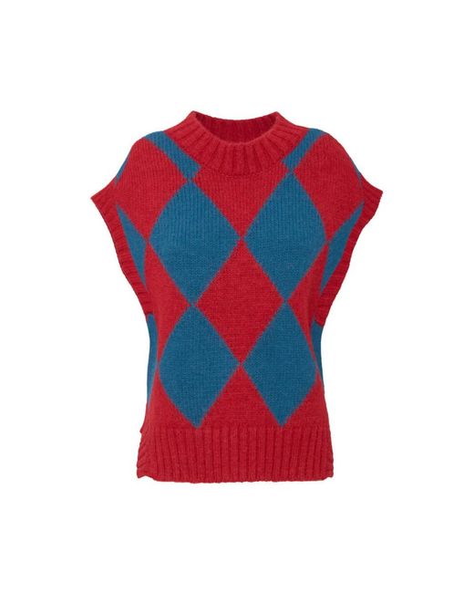 LaDoubleJ Truien & Vesten ,Rood ,Wol Argyle Wollen Gilet in het Red