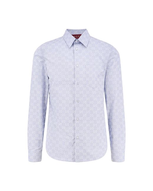 Gucci Knopfverschluss Seidenbaumwollhemd in Blue für Herren