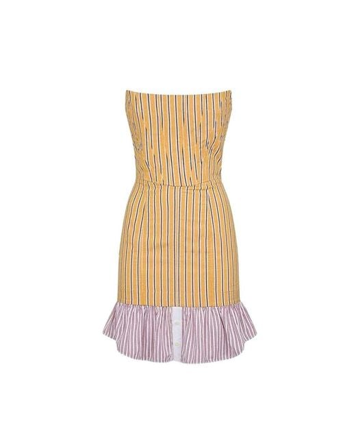 DSquared² Kleedjes ,Geel ,Katoen Gestreepte Corset Jurk in het Brown