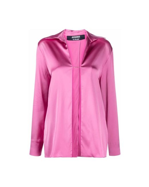 Jacquemus Overhemden ,Roze ,Satijn La Chemise Notte Logo-Plaque Shirt in het Pink