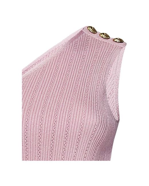 Balmain Pink Asymmetrisches Stricktop mit Knöpfen
