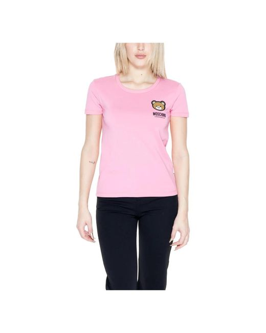 Moschino Pink Rosa bedrucktes t-shirt mit kurzen ärmeln