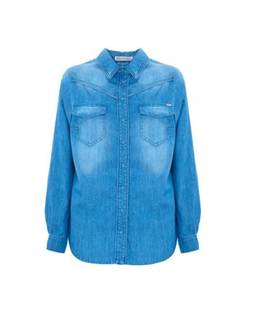 Kocca Overhemden ,Blauw ,Denim Blauw Denim Overhemd Met Lange Mouwen in het Blue